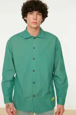 پیراهن گشاد یقه آستین بلند سبز مردانه برند TRENDYOL MAN کد 1648493086