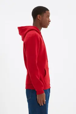 سوییشرت جیب دار کلاهدار متناسب قرمز مردانه برند TRENDYOL MAN کد 1648493066