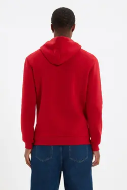 سوییشرت جیب دار کلاهدار متناسب قرمز مردانه برند TRENDYOL MAN کد 1648493066