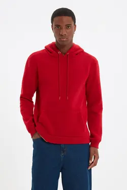 سوییشرت جیب دار کلاهدار متناسب قرمز مردانه برند TRENDYOL MAN کد 1648493066