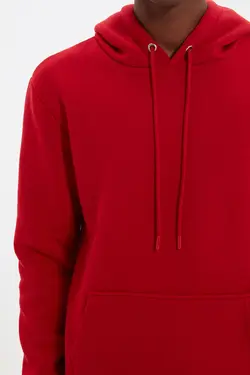 سوییشرت جیب دار کلاهدار متناسب قرمز مردانه برند TRENDYOL MAN کد 1648493066