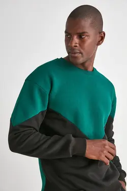 سوییشرت متناسب سبز زمردی خط‎دار مردانه برند TRENDYOL MAN کد 1648493014