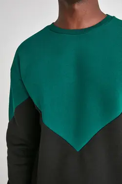 سوییشرت متناسب سبز زمردی خط‎دار مردانه برند TRENDYOL MAN کد 1648493014