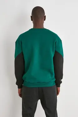 سوییشرت متناسب سبز زمردی خط‎دار مردانه برند TRENDYOL MAN کد 1648493014