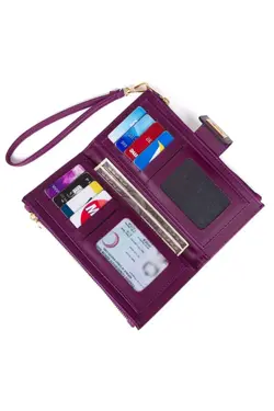 کیف پول قسمته سکه مچی بنفش بند‎دار قفل دار جا کارتی زنانه برند Newish Polo کد 1648467313
