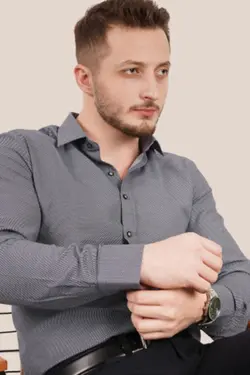 پیراهن اسلیم فیت طرح‎دار دودی مردانه برند Etikmen کد 1648457565