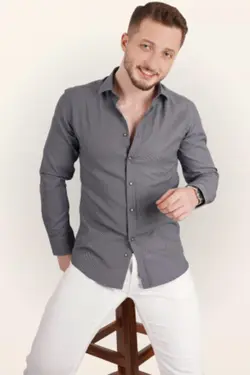 پیراهن اسلیم فیت طرح‎دار دودی مردانه برند Etikmen کد 1648457565