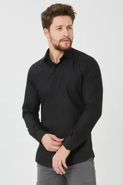 پیراهن اسلیم فیت ساده مشکی مردانه برند Pietra Paul کد 1648457530