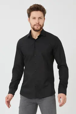 پیراهن اسلیم فیت ساده مشکی مردانه برند Pietra Paul کد 1648457530