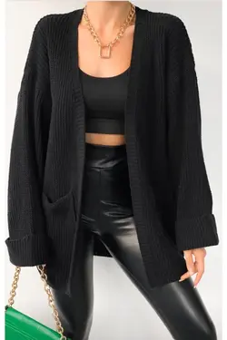 بافتنی جیب دار تا شده آستین زنانه برند Nazende Stil کد 1648452679