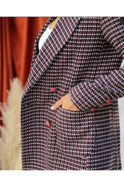 کت آستر‎دار طرح شطرنجی زرشکی زنانه برند LONTİ GRUP کد 1648452733