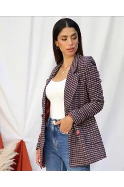 کت آستر‎دار طرح شطرنجی زرشکی زنانه برند LONTİ GRUP کد 1648452733