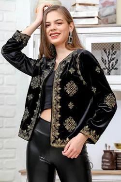 کت آستر‎دار مخملی قلاب دوزی شده کار طلایی مشکی زنانه برند Chiccy کد 1648452490