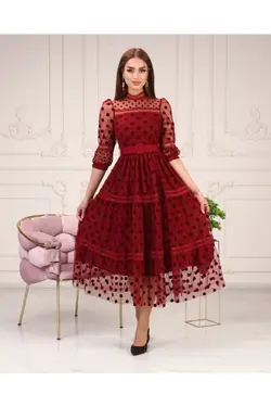 پیراهن توری طراحی کمربند‎دار خالدار برند Matik Abiyem کد 1648453159