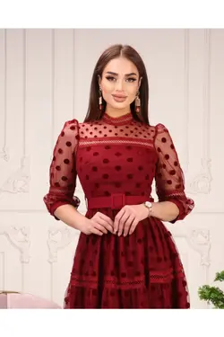 پیراهن توری طراحی کمربند‎دار خالدار برند Matik Abiyem کد 1648453159