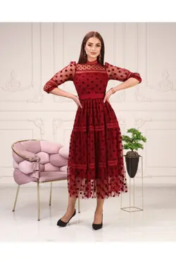 پیراهن توری طراحی کمربند‎دار خالدار برند Matik Abiyem کد 1648453159