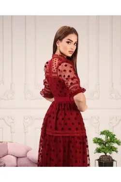 پیراهن توری طراحی کمربند‎دار خالدار برند Matik Abiyem کد 1648453159