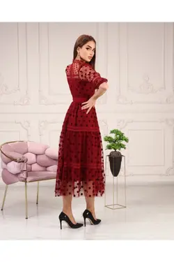 پیراهن توری طراحی کمربند‎دار خالدار برند Matik Abiyem کد 1648453159