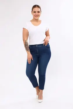 شلوار جین لایکرا سایز بزرگ مروارید دوزی شده پاچه برند Era Lisa کد 1648451360
