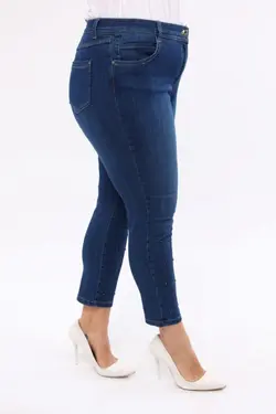 شلوار جین لایکرا سایز بزرگ مروارید دوزی شده پاچه برند Era Lisa کد 1648451360