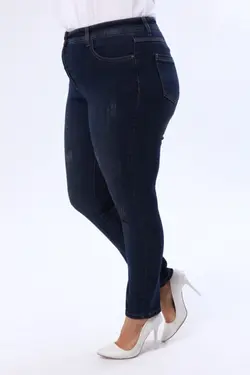 شلوار جین دور کمر بلند سایز بزرگ نگین دار برش لیزر جلو برند Era Lisa کد 1648451048