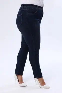 شلوار جین دور کمر بلند سایز بزرگ نگین دار برش لیزر جلو برند Era Lisa کد 1648451048