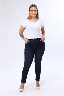 شلوار جین دور کمر بلند سایز بزرگ نگین دار برش لیزر جلو برند Era Lisa کد 1648451048