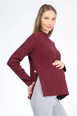 بلوز بافتنی شیردهی دکمه‎دار زرشکی بارداری برند Luvmabelly کد 1648436528