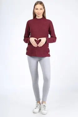 بلوز بافتنی شیردهی دکمه‎دار زرشکی بارداری برند Luvmabelly کد 1648436528