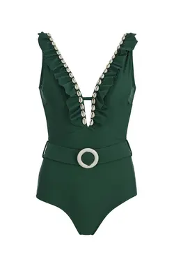 مایو کمربند‎دار والان‎دار سبز زنانه برند SAILOR swimwear کد 1648659739