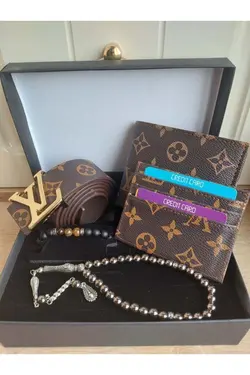 دستبند کیف پول ست کمربند دار جا کارتی مشکی مردانه برند MARQUE SOSYETHEPAZARI کد 1648763624