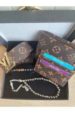 دستبند کیف پول ست کمربند دار جا کارتی مشکی مردانه برند MARQUE SOSYETHEPAZARI کد 1648763624