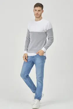 پلیور بافتنی یقه گرد دو رنگ سفید مردانه برند 1000LAKE کد 1648755668