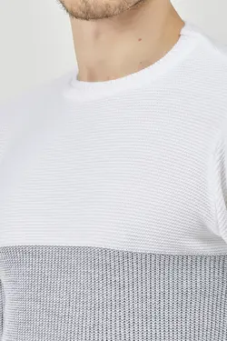 پلیور بافتنی یقه گرد دو رنگ سفید مردانه برند 1000LAKE کد 1648755668