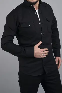 پیراهن قالب جین تنگ مشکی مردانه برند REYNARD کد 1648754528