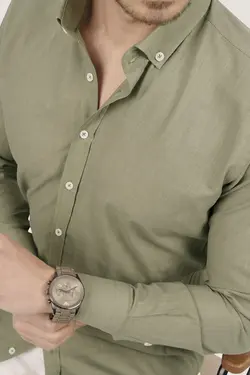 پیراهن جعبه‎دار دکمه‎دار کتان یقه اسلیم فیت یشمی برند Etikmen کد 1648753989