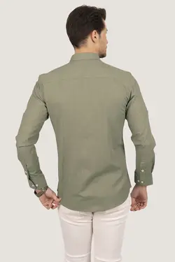 پیراهن جعبه‎دار دکمه‎دار کتان یقه اسلیم فیت یشمی برند Etikmen کد 1648753989