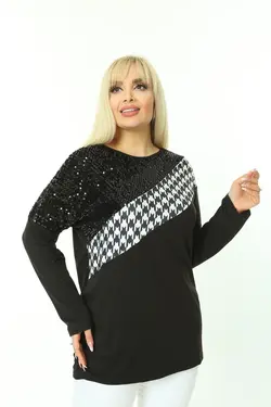 بلوز سایز بزرگ پولک دوز طرح‎دار برند EGZ BUTİK کد 1648732872