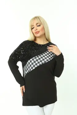 بلوز سایز بزرگ پولک دوز طرح‎دار برند EGZ BUTİK کد 1648732872