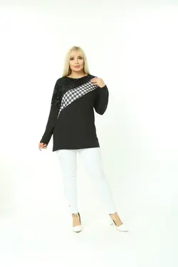 بلوز سایز بزرگ پولک دوز طرح‎دار برند EGZ BUTİK کد 1648732872