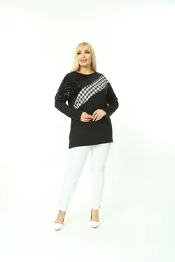 بلوز سایز بزرگ پولک دوز طرح‎دار برند EGZ BUTİK کد 1648732872