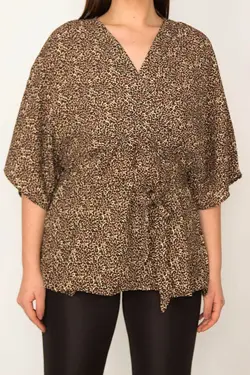 بلوز کمربند‎دار یقه دار پلنگی زنانه برند Şans کد 1648732568