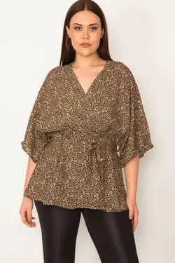 بلوز کمربند‎دار یقه دار پلنگی زنانه برند Şans کد 1648732568