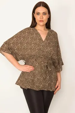 بلوز کمربند‎دار یقه دار پلنگی زنانه برند Şans کد 1648732568