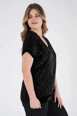 بلوز یقه هفت آستین پولک دوز سایز بزرگ دار برند Nelly کد 1648732519