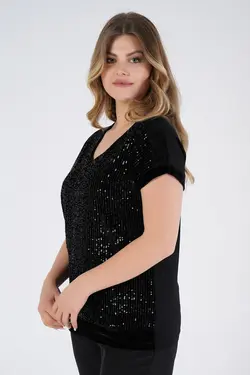 بلوز یقه هفت آستین پولک دوز سایز بزرگ دار برند Nelly کد 1648732519