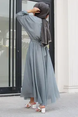 لباس مجلسی پوشیده اکریلیکی طرح‎دار زنانه کمربند پارچه ای برند Daçem Hira کد 1648715230