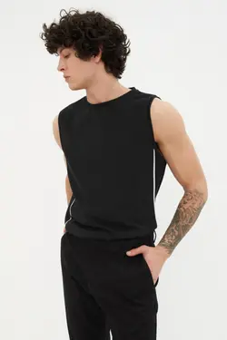 ورزشی متناسب خط‎دار بدون آستین یقه گرد مردانه مشکی برند TRENDYOL MAN کد 1648714871