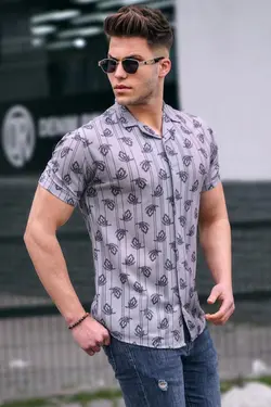 پیراهن طرح‎دار آستین کوتاه طوسی مردانه برند Madmext کد 1648708093