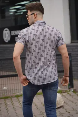پیراهن طرح‎دار آستین کوتاه طوسی مردانه برند Madmext کد 1648708093